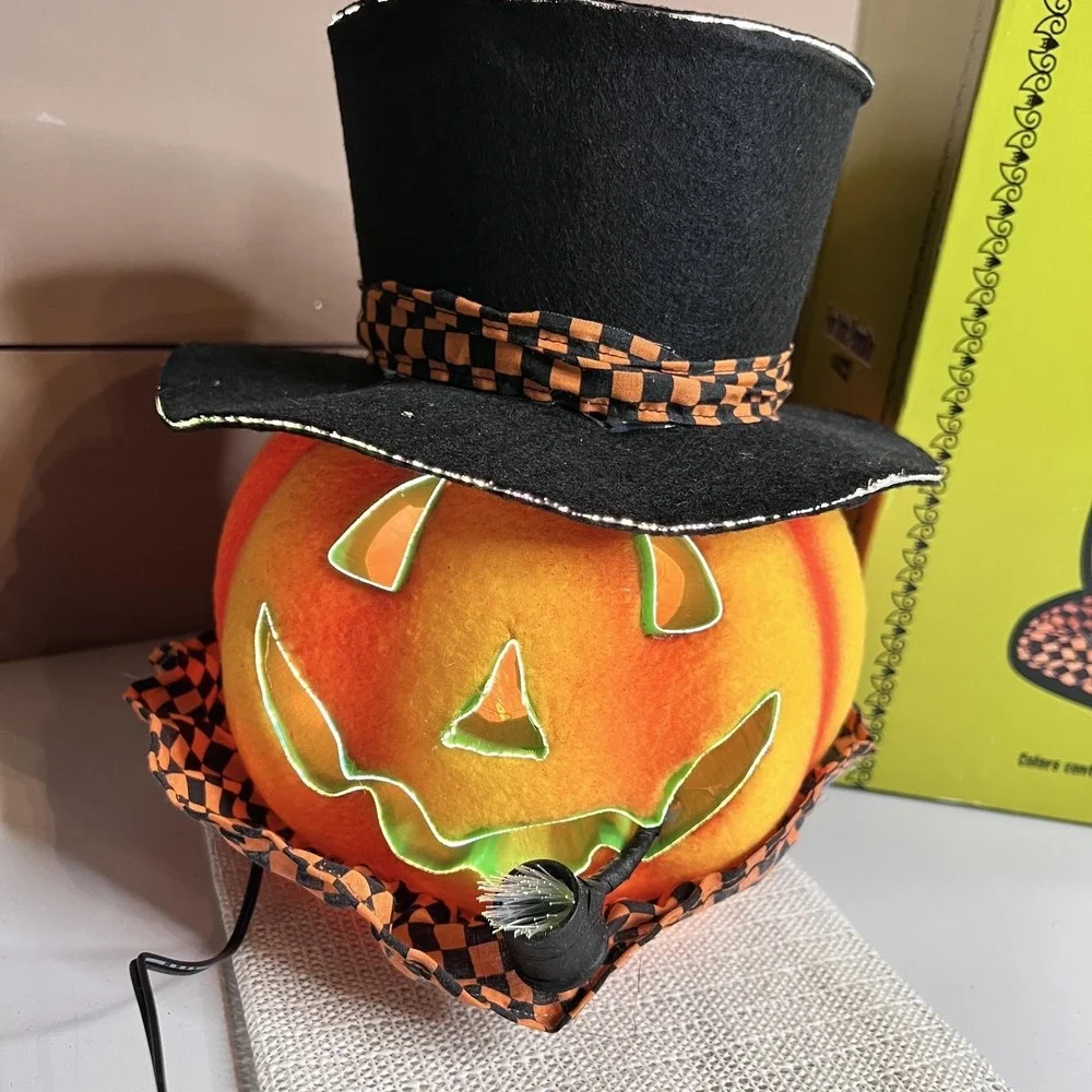 Target Fiber Optic Pumpkin Figurine Orange Halloween Top Hat Light Up Decor